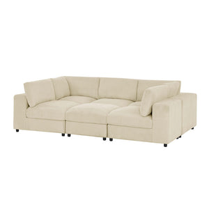 English Elm Corduroy Ribbed Upholstered Modular Sectional Sofa with Reversible Chaise Living Room Beige B2748S00199