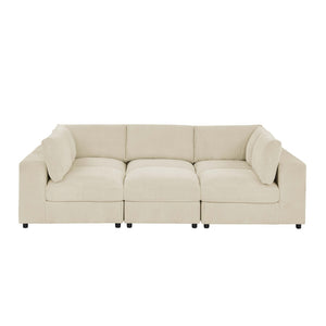 English Elm Corduroy Ribbed Upholstered Modular Sectional Sofa with Reversible Chaise Living Room Beige B2748S00199
