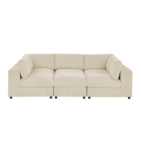 English Elm Corduroy Ribbed Upholstered Modular Sectional Sofa with Reversible Chaise Living Room Beige B2748S00199