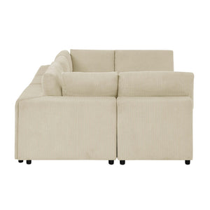 English Elm Corduroy Ribbed Upholstered Modular Sectional Sofa with Reversible Chaise Living Room Beige B2748S00199