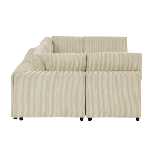 English Elm Corduroy Ribbed Upholstered Modular Sectional Sofa with Reversible Chaise Living Room Beige B2748S00199
