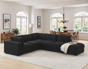 English Elm Corduroy Ribbed Upholstered Modular Sectional Sofa with Reversible Chaise Living Room Black B2748S00200