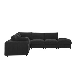 English Elm Corduroy Ribbed Upholstered Modular Sectional Sofa with Reversible Chaise Living Room Black B2748S00200