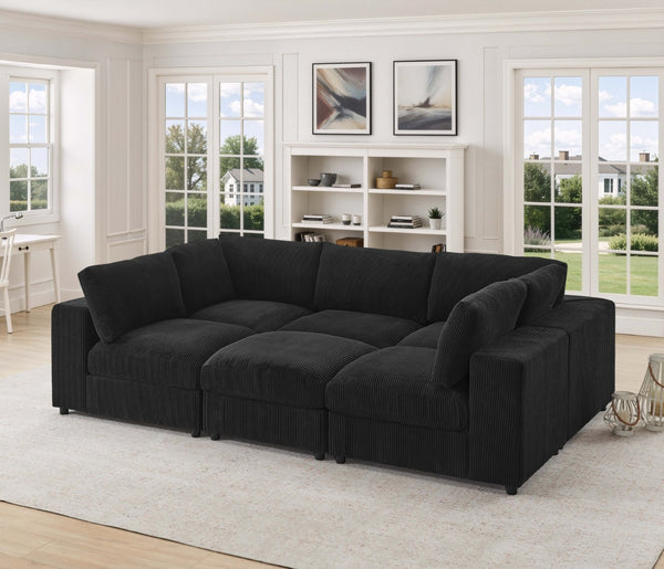 English Elm Corduroy Ribbed Upholstered Modular Sectional Sofa with Reversible Chaise Living Room Black B2748S00200