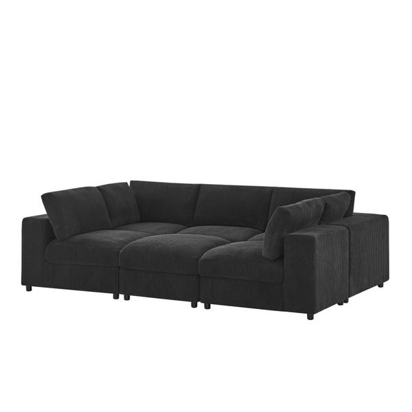 English Elm Corduroy Ribbed Upholstered Modular Sectional Sofa with Reversible Chaise Living Room Black B2748S00200