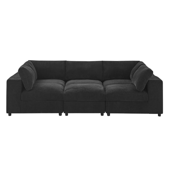 English Elm Corduroy Ribbed Upholstered Modular Sectional Sofa with Reversible Chaise Living Room Black B2748S00200