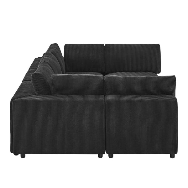 English Elm Corduroy Ribbed Upholstered Modular Sectional Sofa with Reversible Chaise Living Room Black B2748S00200