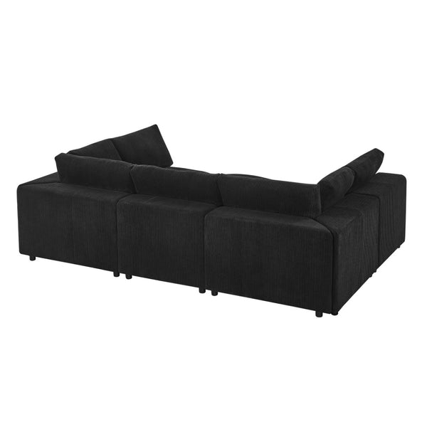 English Elm Corduroy Ribbed Upholstered Modular Sectional Sofa with Reversible Chaise Living Room Black B2748S00200