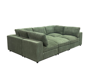 English Elm Corduroy Ribbed Upholstered Modular Sectional Sofa with Reversible Chaise Living Room Dark Green B2748S00201