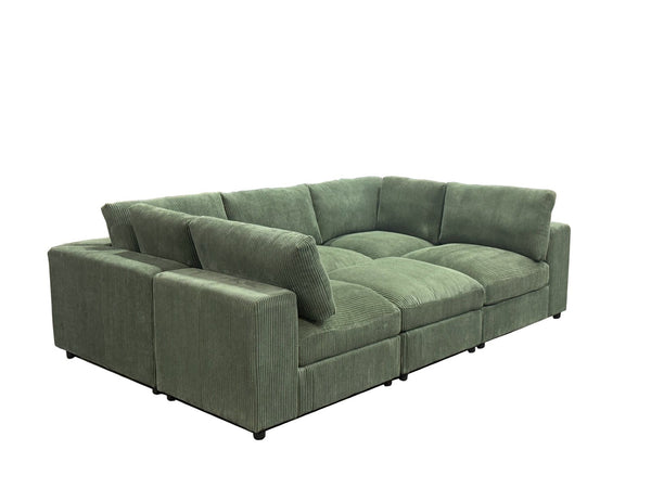 English Elm Corduroy Ribbed Upholstered Modular Sectional Sofa with Reversible Chaise Living Room Dark Green B2748S00201