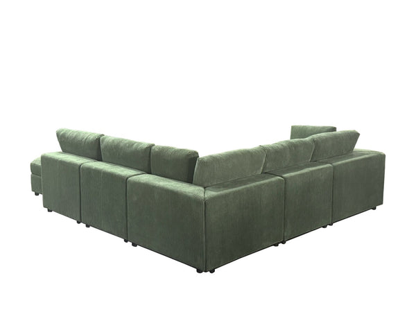 English Elm Corduroy Ribbed Upholstered Modular Sectional Sofa with Reversible Chaise Living Room Dark Green B2748S00201
