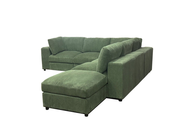 English Elm Corduroy Ribbed Upholstered Modular Sectional Sofa with Reversible Chaise Living Room Dark Green B2748S00201