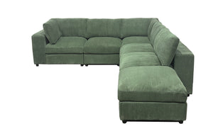 English Elm Corduroy Ribbed Upholstered Modular Sectional Sofa with Reversible Chaise Living Room Dark Green B2748S00201