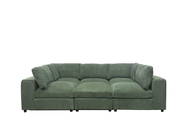 English Elm Corduroy Ribbed Upholstered Modular Sectional Sofa with Reversible Chaise Living Room Dark Green B2748S00201