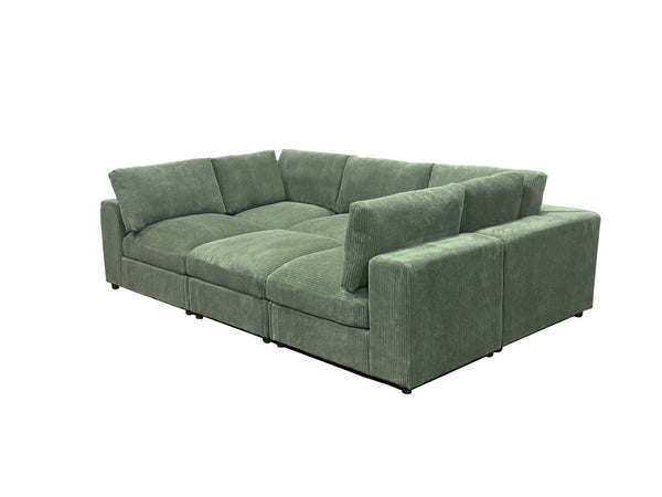 English Elm Corduroy Ribbed Upholstered Modular Sectional Sofa with Reversible Chaise Living Room Dark Green B2748S00201