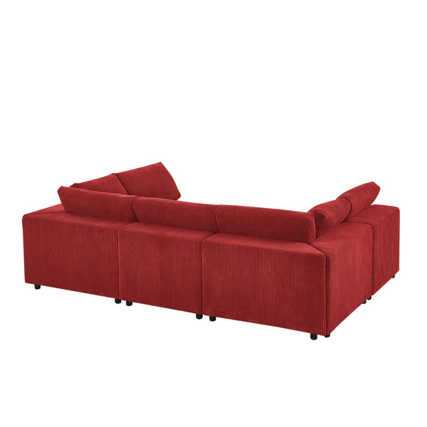 English Elm Corduroy Ribbed Upholstered Modular Sectional Sofa with Reversible Chaise Living Room Red B2748S00202