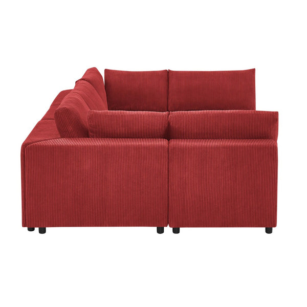 English Elm Corduroy Ribbed Upholstered Modular Sectional Sofa with Reversible Chaise Living Room Red B2748S00202
