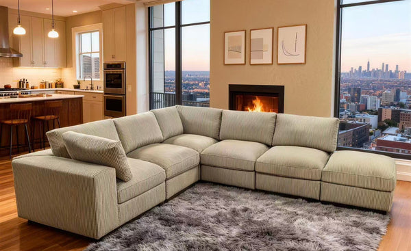 English Elm Corduroy Ribbed Upholstered Modular Sectional Sofa with Reversible Chaise Living Room Camel B2748S00203