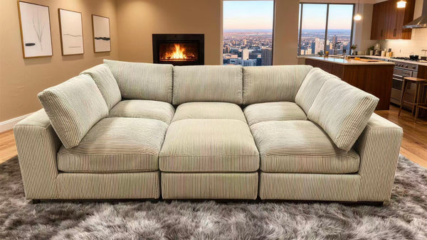 English Elm Corduroy Ribbed Upholstered Modular Sectional Sofa with Reversible Chaise Living Room Camel B2748S00203
