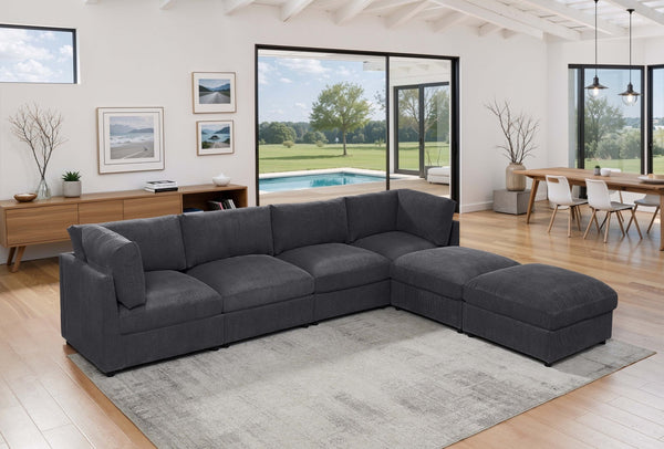 English Elm Corduroy Ribbed Upholstered Modular Sectional Sofa for Versatile Living Room Layouts Dark Gray B2748S00204
