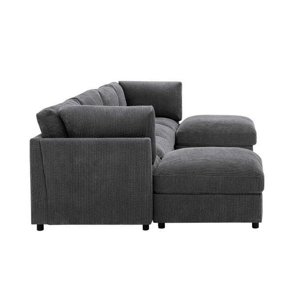 English Elm Corduroy Ribbed Upholstered Modular Sectional Sofa for Versatile Living Room Layouts Dark Gray B2748S00204
