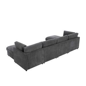 English Elm Corduroy Ribbed Upholstered Modular Sectional Sofa for Versatile Living Room Layouts Dark Gray B2748S00204