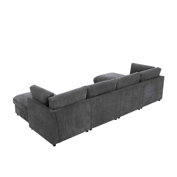 English Elm Corduroy Ribbed Upholstered Modular Sectional Sofa for Versatile Living Room Layouts Dark Gray B2748S00204