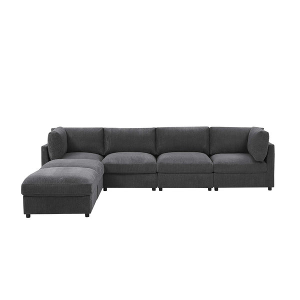 English Elm Corduroy Ribbed Upholstered Modular Sectional Sofa for Versatile Living Room Layouts Dark Gray B2748S00204