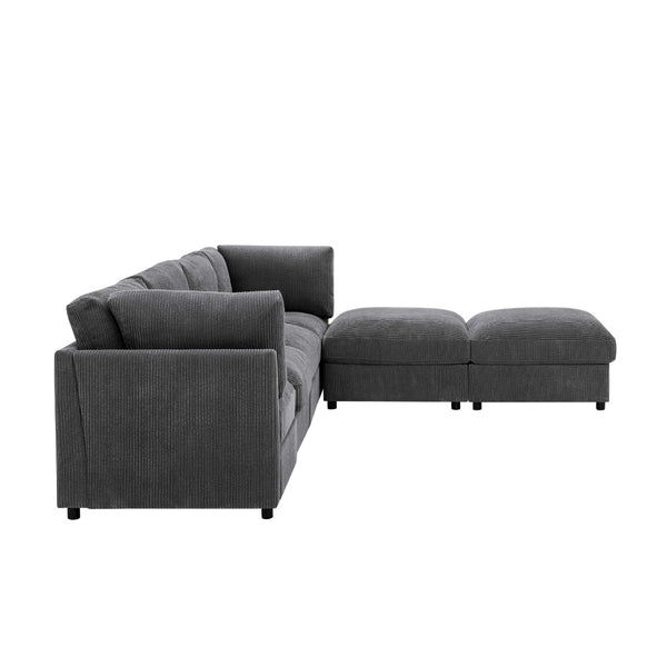 English Elm Corduroy Ribbed Upholstered Modular Sectional Sofa for Versatile Living Room Layouts Dark Gray B2748S00204