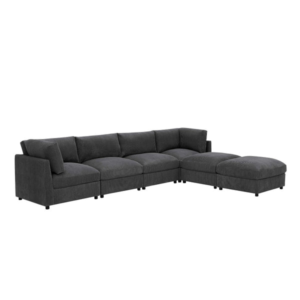 English Elm Corduroy Ribbed Upholstered Modular Sectional Sofa for Versatile Living Room Layouts Dark Gray B2748S00204