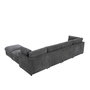 English Elm Corduroy Ribbed Upholstered Modular Sectional Sofa for Versatile Living Room Layouts Dark Gray B2748S00204