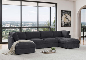 English Elm Corduroy Ribbed Upholstered Modular Sectional Sofa for Versatile Living Room Layouts Dark Gray B2748S00204