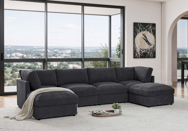 English Elm Corduroy Ribbed Upholstered Modular Sectional Sofa for Versatile Living Room Layouts Dark Gray B2748S00204