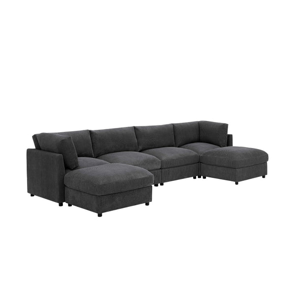 English Elm Corduroy Ribbed Upholstered Modular Sectional Sofa for Versatile Living Room Layouts Dark Gray B2748S00204
