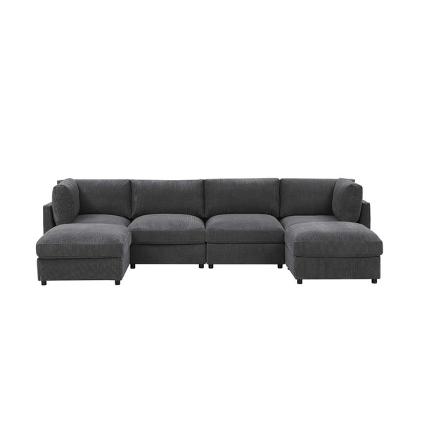 English Elm Corduroy Ribbed Upholstered Modular Sectional Sofa for Versatile Living Room Layouts Dark Gray B2748S00204