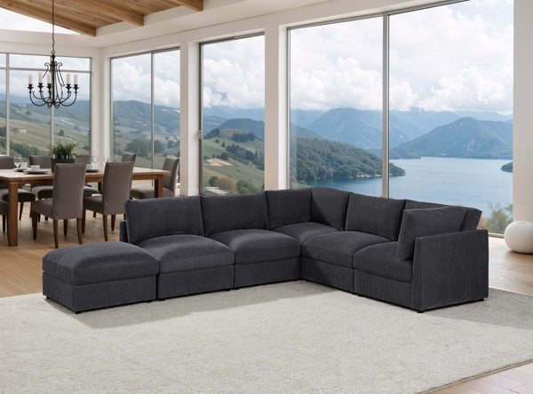 English Elm Corduroy Upholstered Modular Sectional Sofa with Reversible Chaise for Living Rooms Dark Gray B2748S00205