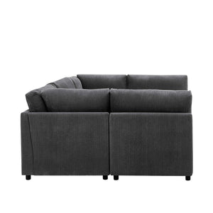 English Elm Corduroy Upholstered Modular Sectional Sofa with Reversible Chaise for Living Rooms Dark Gray B2748S00205