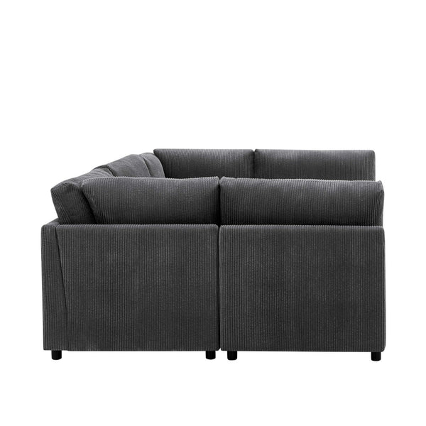 English Elm Corduroy Upholstered Modular Sectional Sofa with Reversible Chaise for Living Rooms Dark Gray B2748S00205