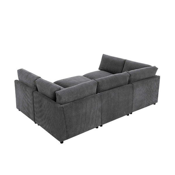 English Elm Corduroy Upholstered Modular Sectional Sofa with Reversible Chaise for Living Rooms Dark Gray B2748S00205