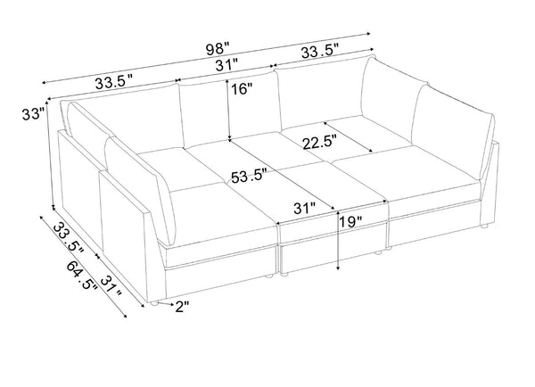 English Elm Corduroy Upholstered Modular Sectional Sofa with Reversible Chaise for Living Rooms Dark Gray B2748S00205
