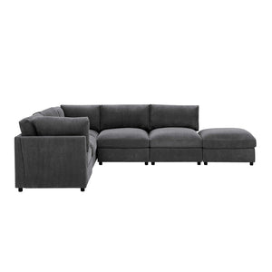 English Elm Corduroy Upholstered Modular Sectional Sofa with Reversible Chaise for Living Rooms Dark Gray B2748S00205