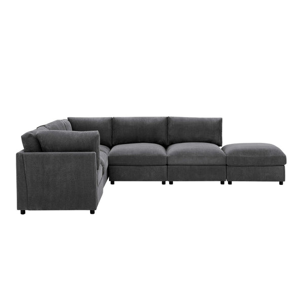 English Elm Corduroy Upholstered Modular Sectional Sofa with Reversible Chaise for Living Rooms Dark Gray B2748S00205