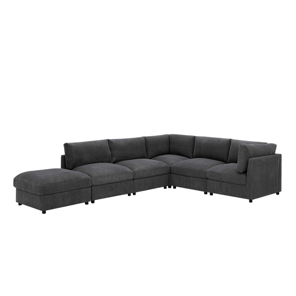 English Elm Corduroy Upholstered Modular Sectional Sofa with Reversible Chaise for Living Rooms Dark Gray B2748S00205