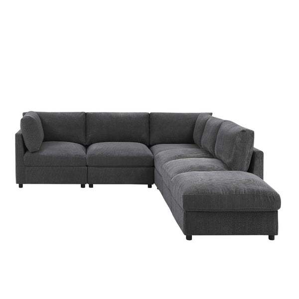 English Elm Corduroy Upholstered Modular Sectional Sofa with Reversible Chaise for Living Rooms Dark Gray B2748S00205