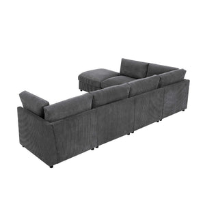 English Elm Corduroy Upholstered Modular Sectional Sofa with Reversible Chaise for Living Rooms Dark Gray B2748S00205