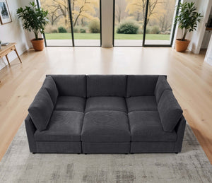 English Elm Corduroy Upholstered Modular Sectional Sofa with Reversible Chaise for Living Rooms Dark Gray B2748S00205
