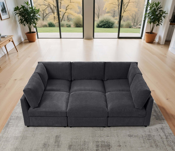 English Elm Corduroy Upholstered Modular Sectional Sofa with Reversible Chaise for Living Rooms Dark Gray B2748S00205