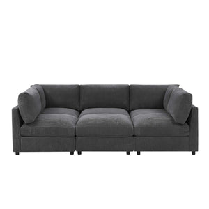 English Elm Corduroy Upholstered Modular Sectional Sofa with Reversible Chaise for Living Rooms Dark Gray B2748S00205