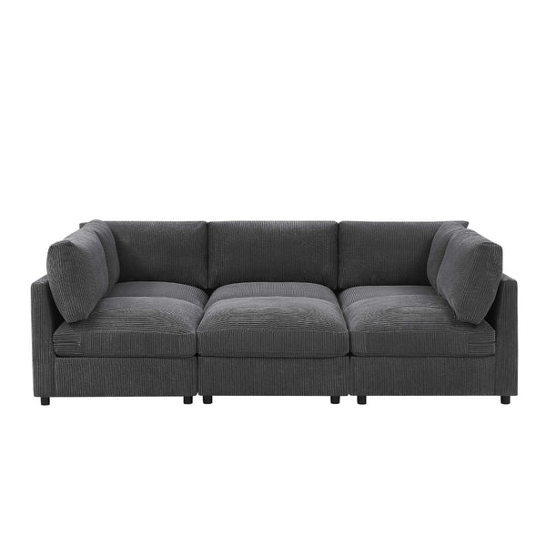 English Elm Corduroy Upholstered Modular Sectional Sofa with Reversible Chaise for Living Rooms Dark Gray B2748S00205