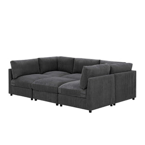 English Elm Corduroy Upholstered Modular Sectional Sofa with Reversible Chaise for Living Rooms Dark Gray B2748S00205